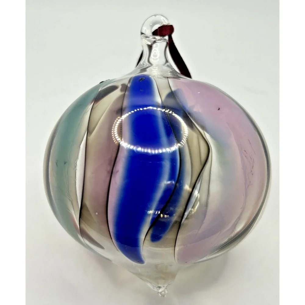 Vintage Art Glass Twisted Blue Purple Green Maroon Ornament‎ U257/4